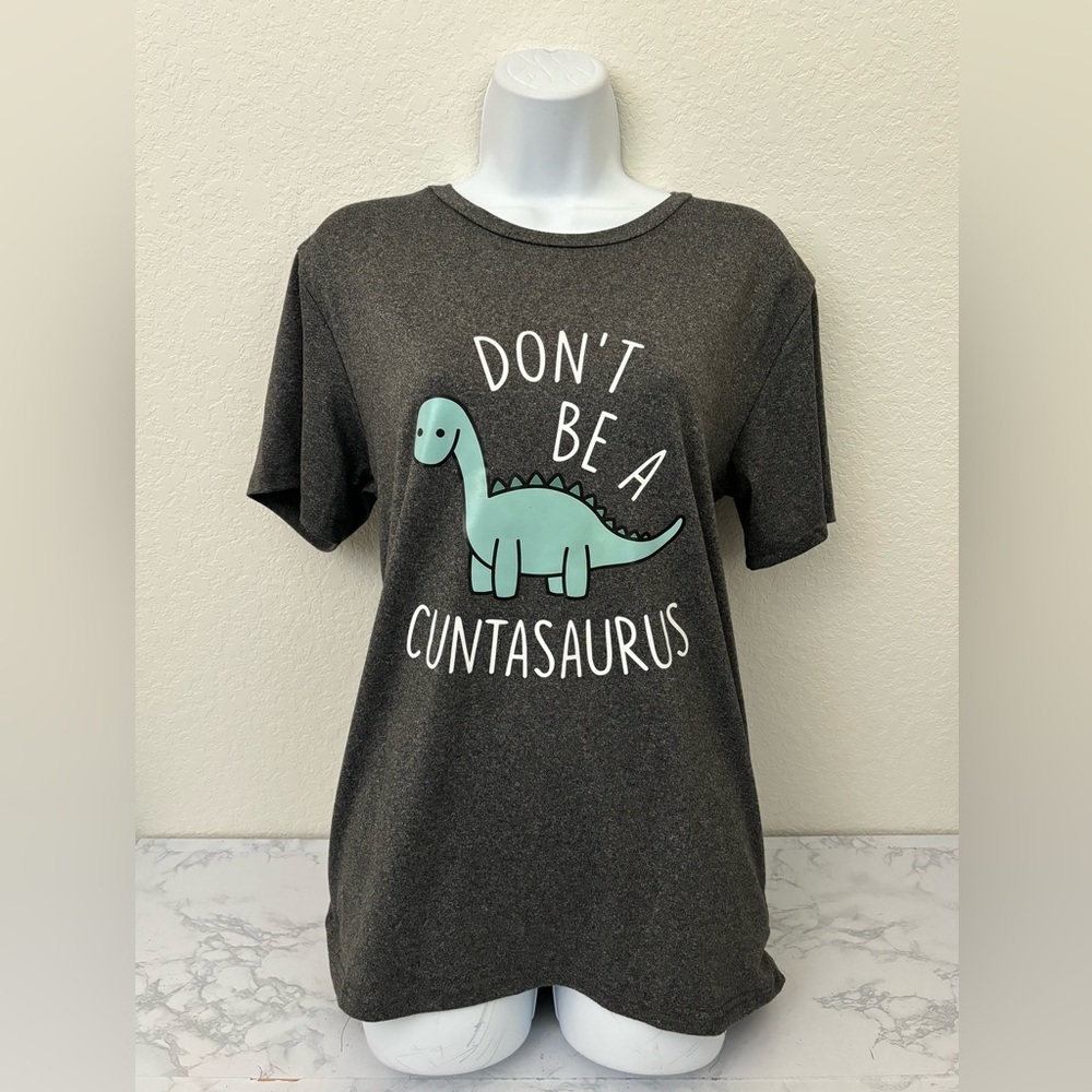 DONT BE A CUNTASAURUS T-shirt Tee Short Sleeved HUMOR Womens M Gray Pullover​​​